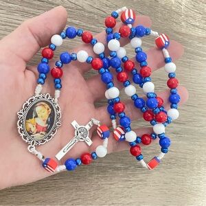 our lady of providence puerto rican rosary|Red White Blue Beaded Rosary| corded